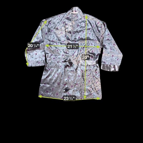 Victorias Secret Floral Satin Robe Waist Tie Flowers One Size Silver Purple - Picture 8 of 8